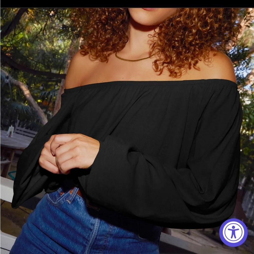 Nation Ltd Women’s Medium Sloane Black Scoop or Off Shoulder Long Sleeve Shirt